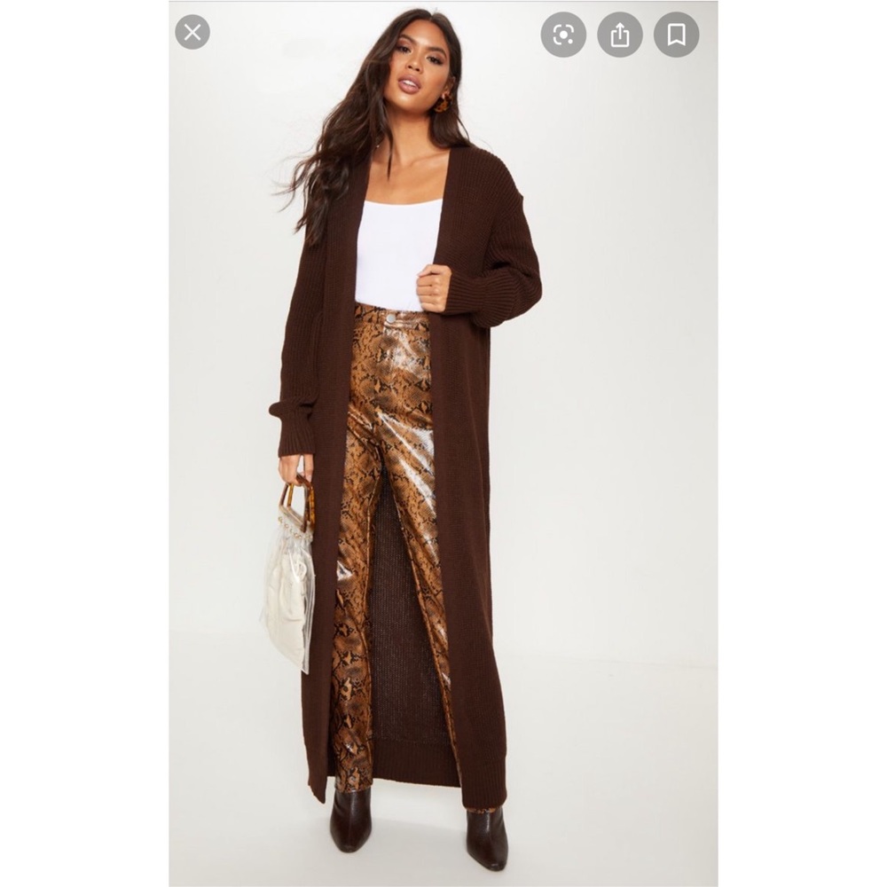 Prettylittlething Chocolate maxi cardigan